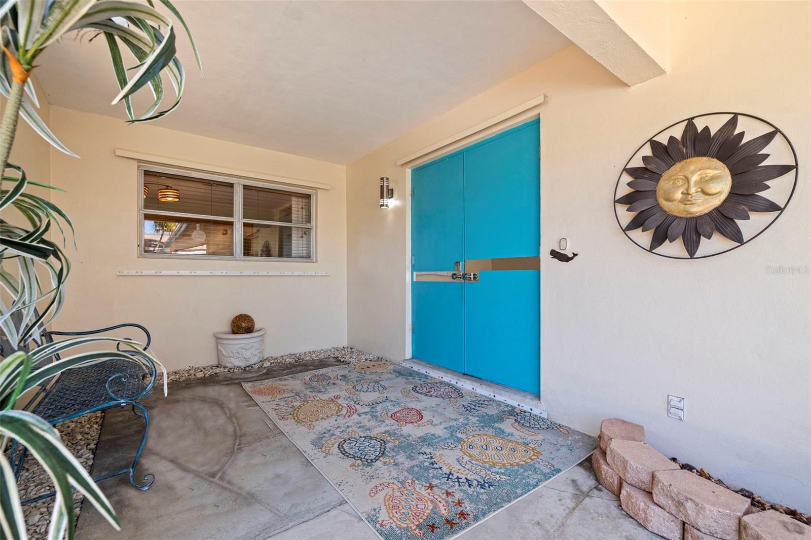 A covered, private shaded entryway greets you.