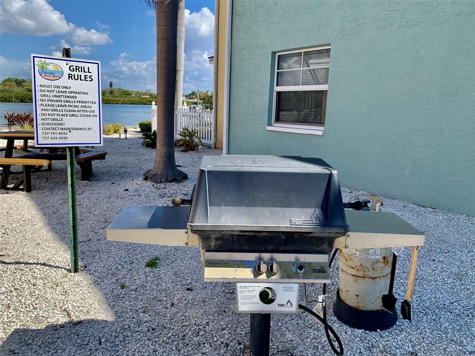 There are BBQ stations all over the property. One is under 50 ft from your front door.