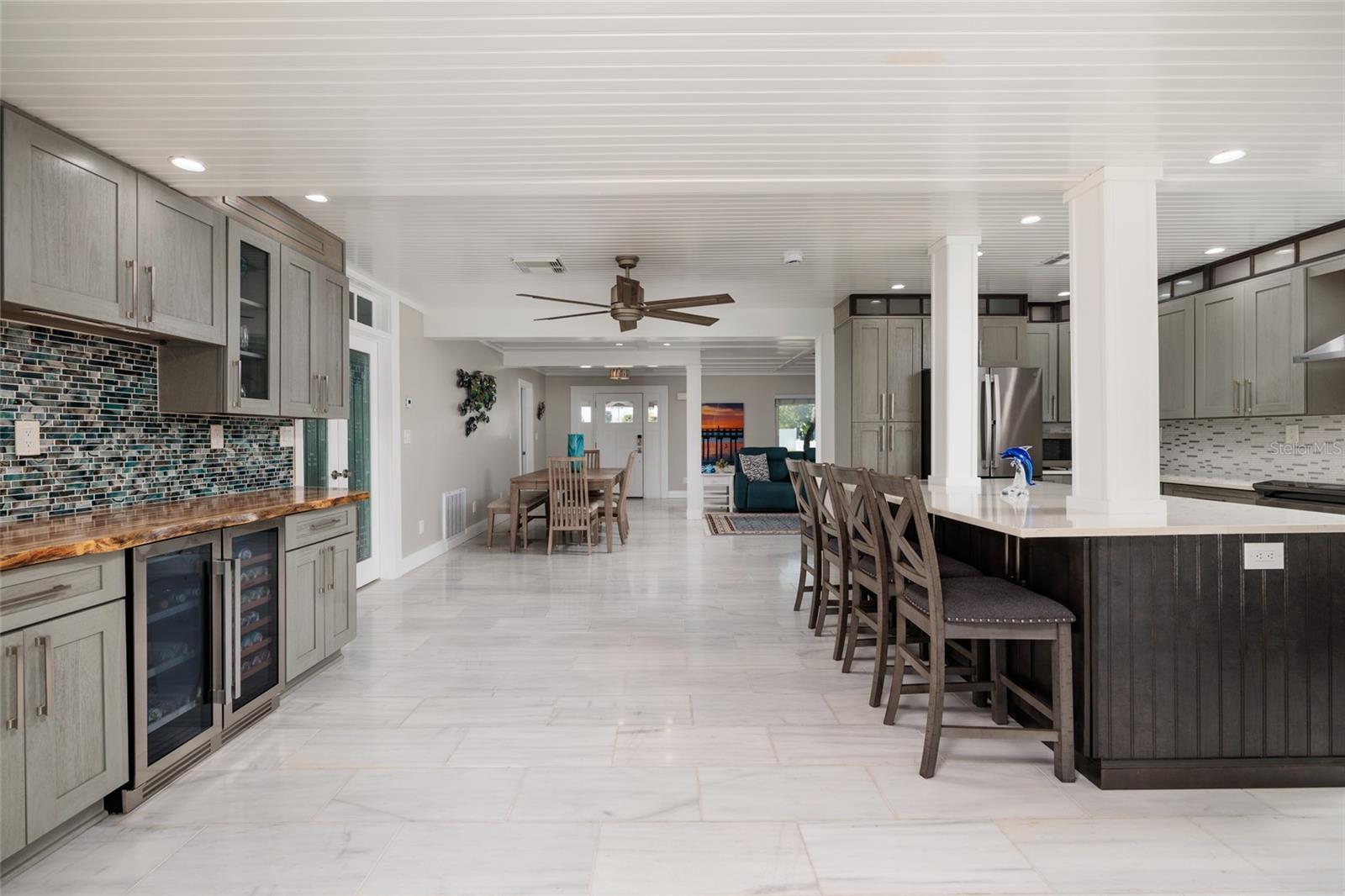 Entertainment area and large kitchen island