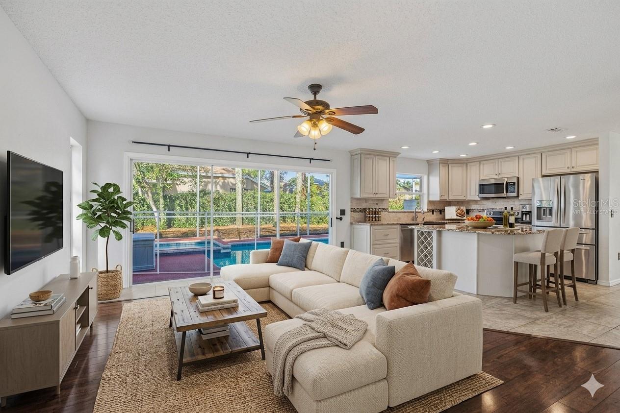 Family room and Kitchen - Virtually Staged