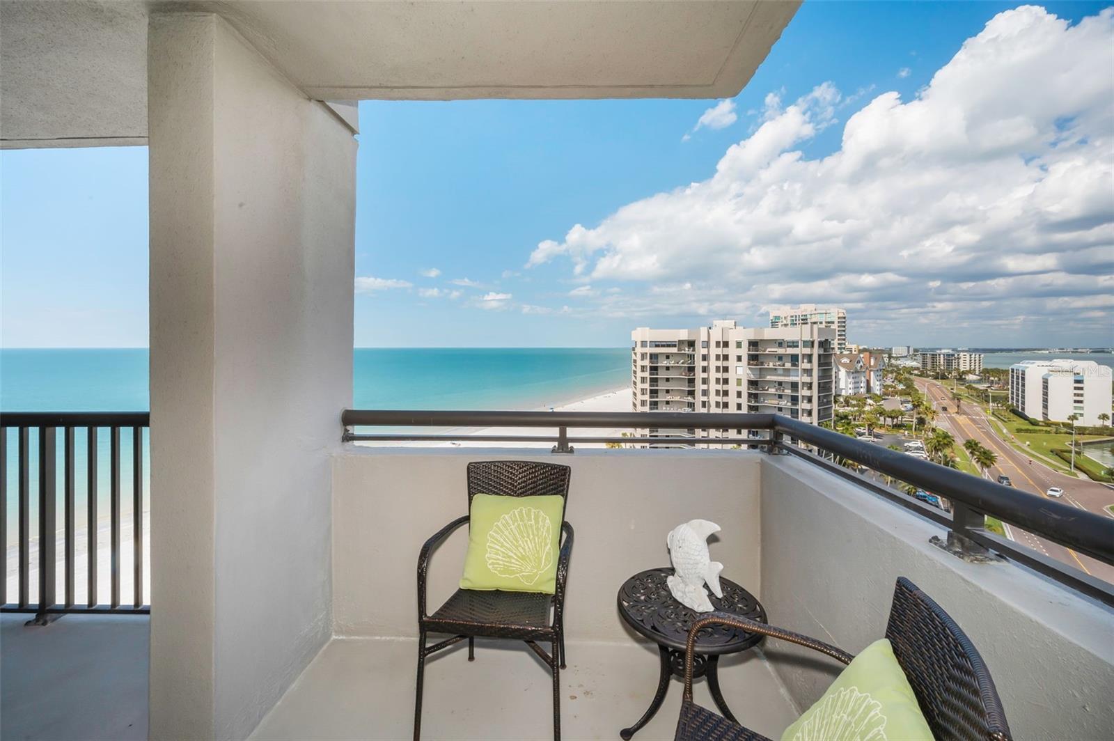 The premier corner vantage point on the balcony adjoining the kitchen