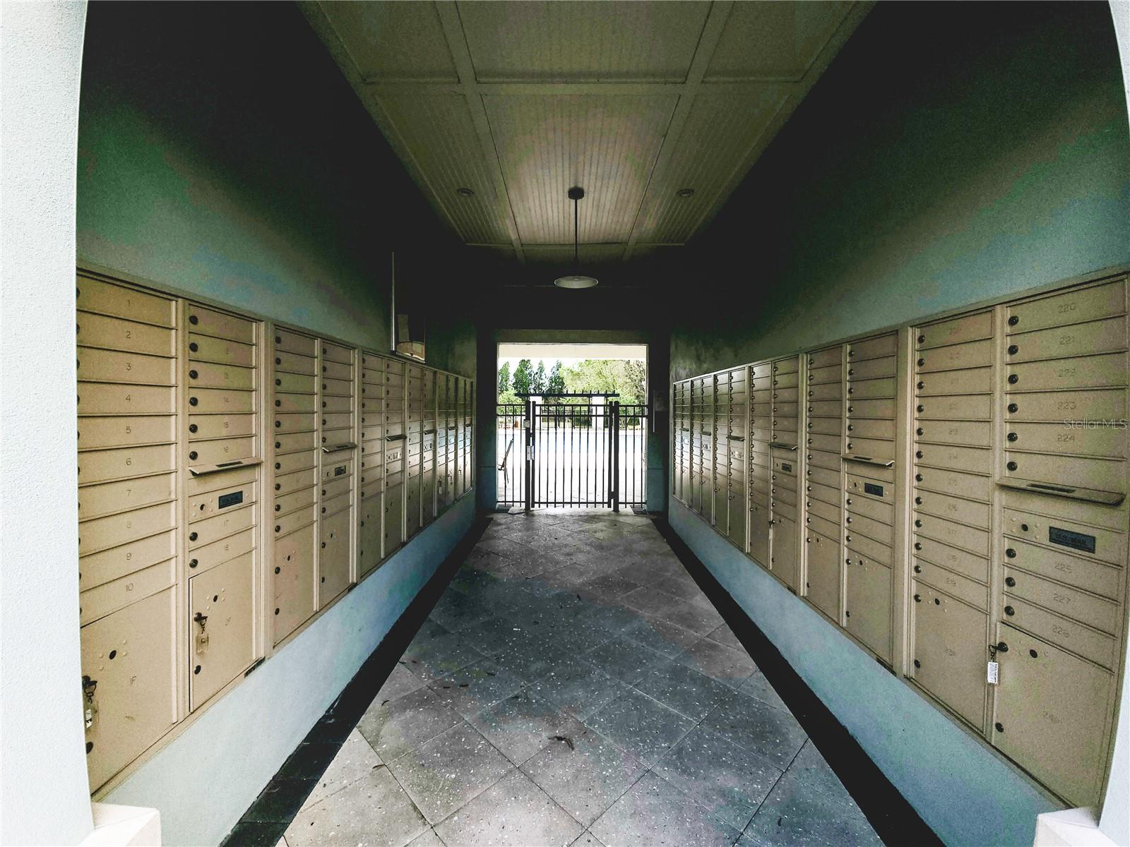 Mail kiosk at pool cabana