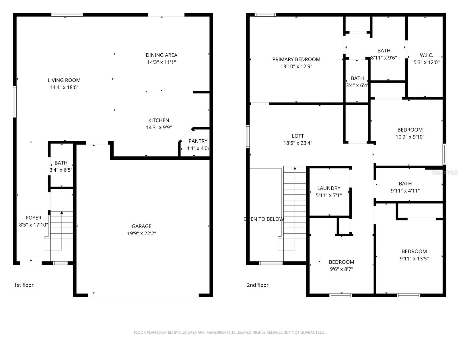 Floor Plan for First and Second Floors - LOFT on Second floor