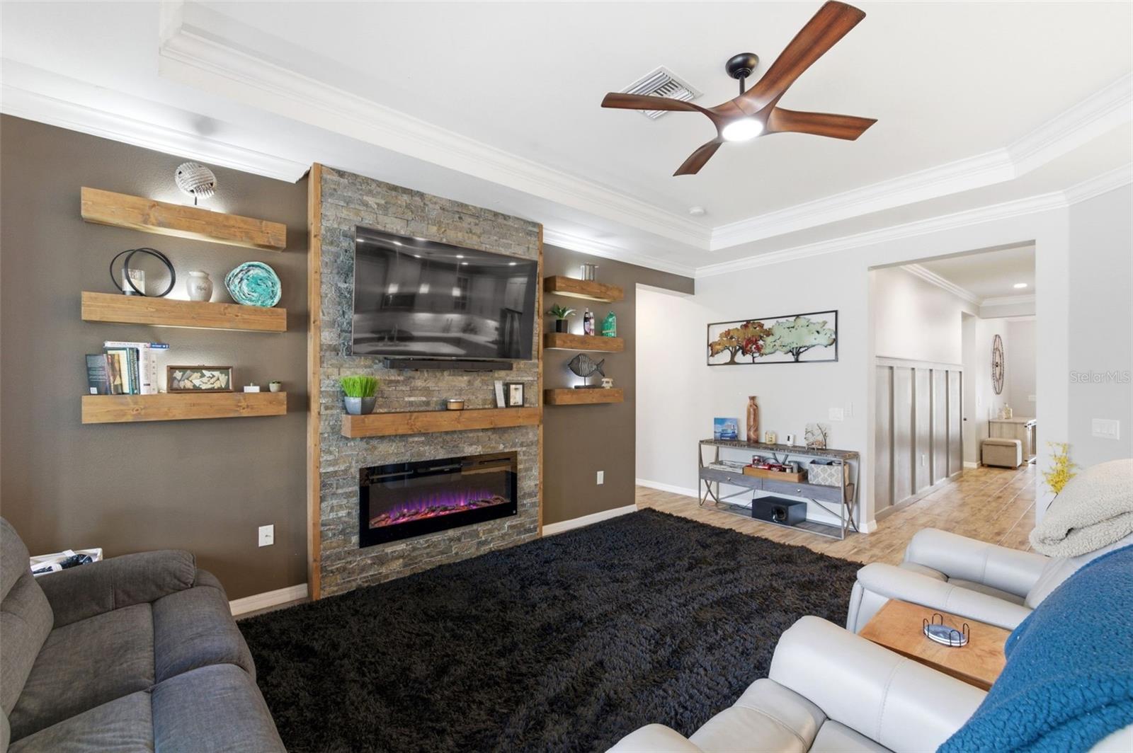 Fireplace lighted accent wall