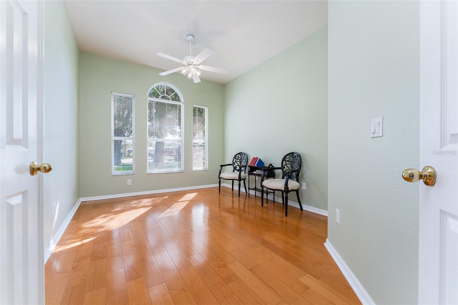 Office with Wood Floors and French Doors