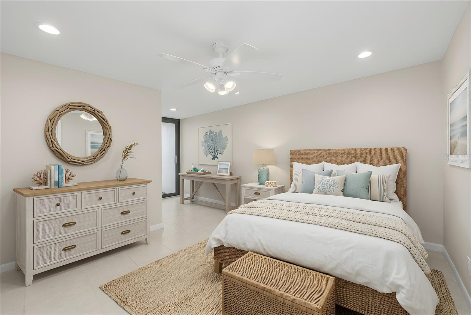 Virtually Staged - Bedroom 2 has a Water View and a Walk in Closet
