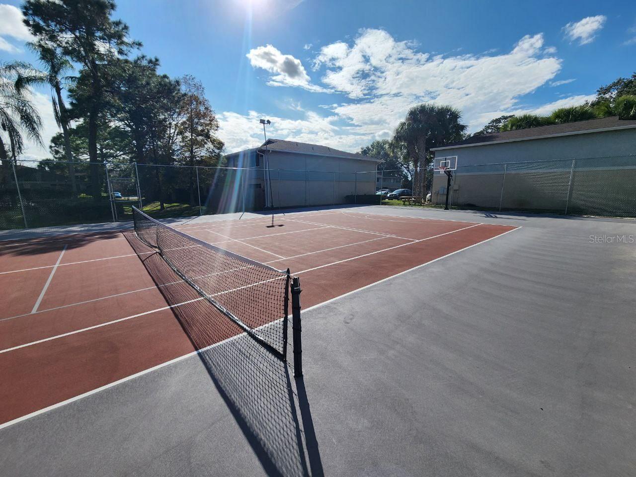 Multi-Use Court that has Tennis, Pickelball, Shuffleboad, Basketball, and other games