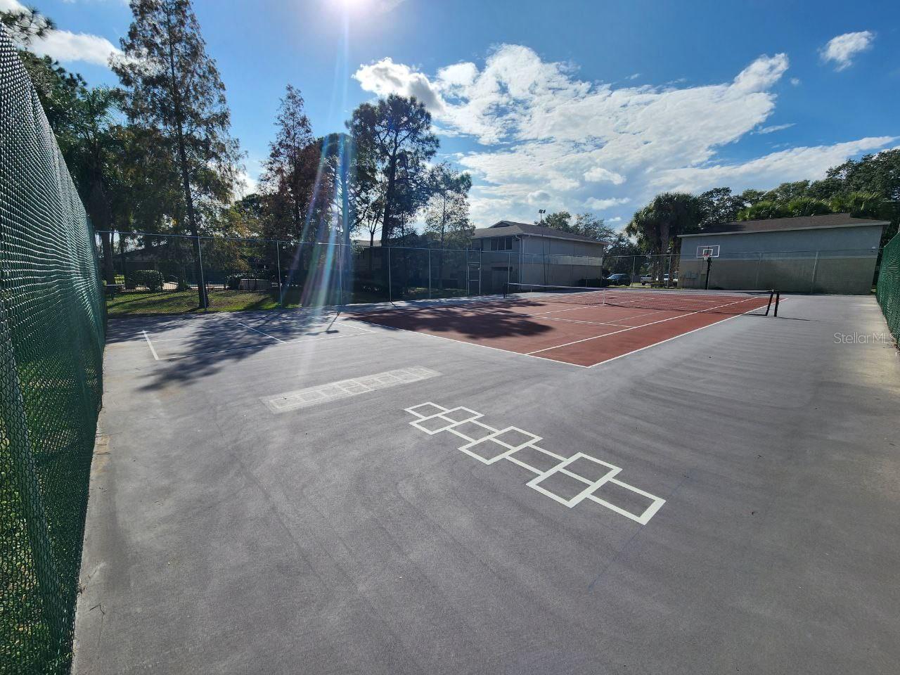 Multi-Use Court that has Tennis, Pickelball, Shuffleboad, Basketball, and other games