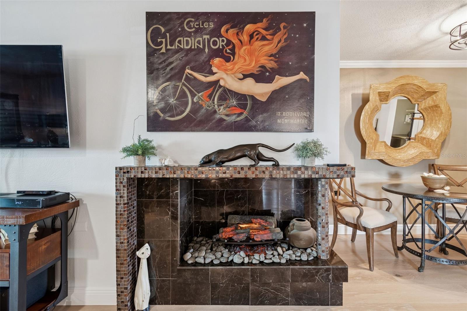 The only fireplace in the building with storage space behind it