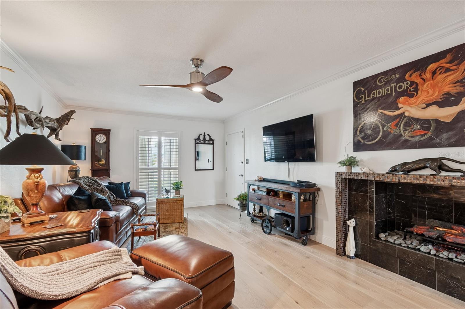 Living Room with electric fireplace
