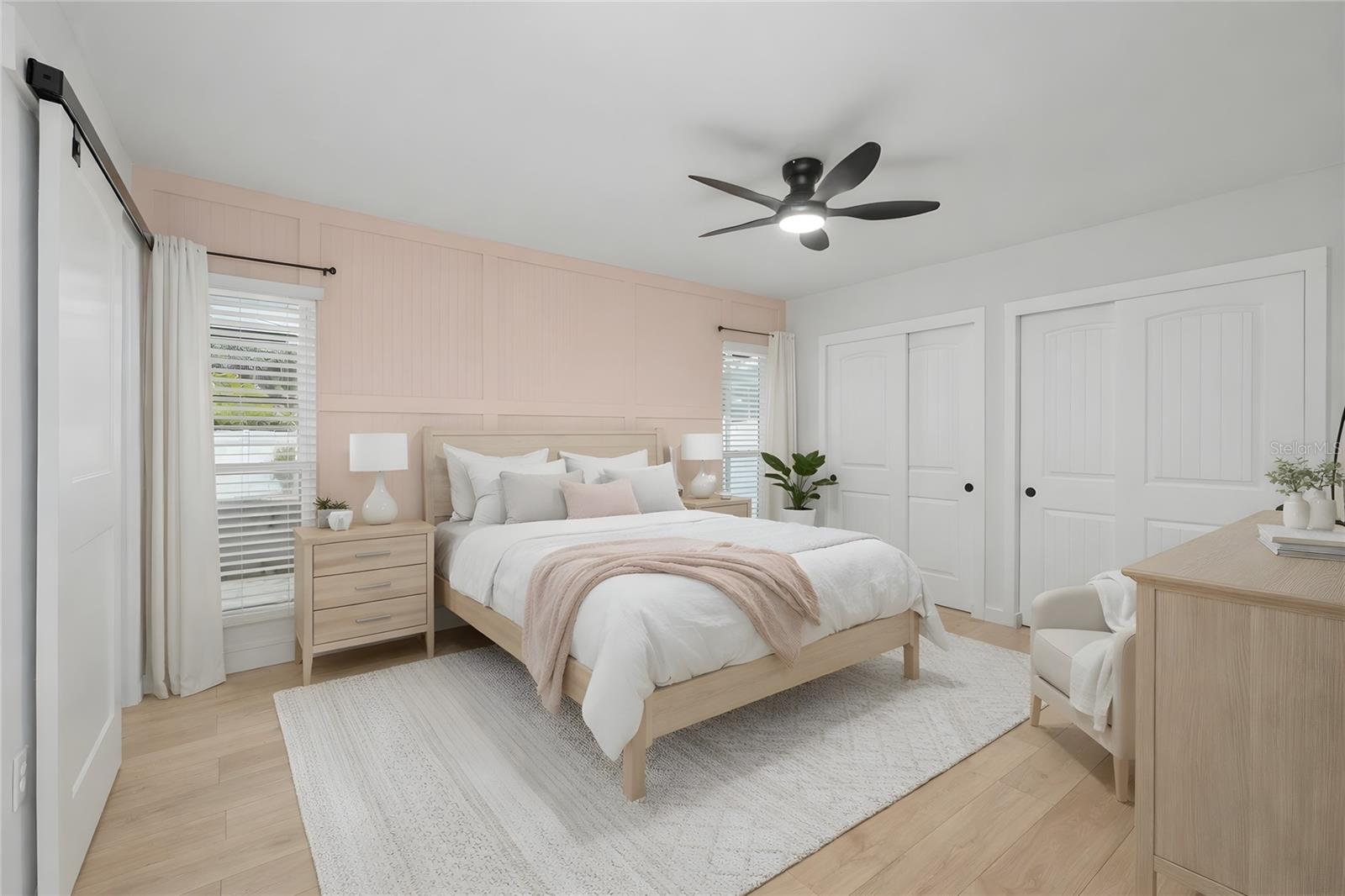 Spacious primary suite with updated finishes and design touches.