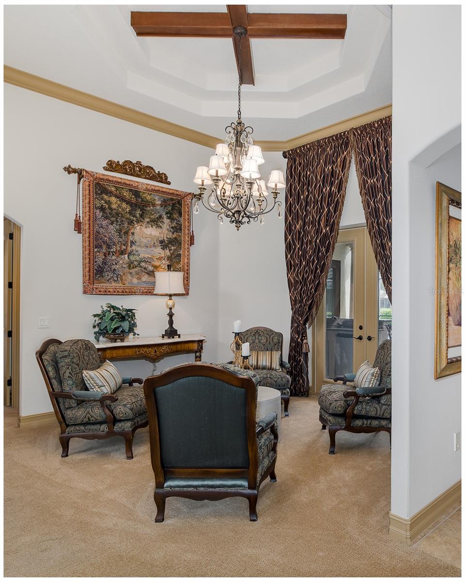 Tray Ceiling with Wood Beams!