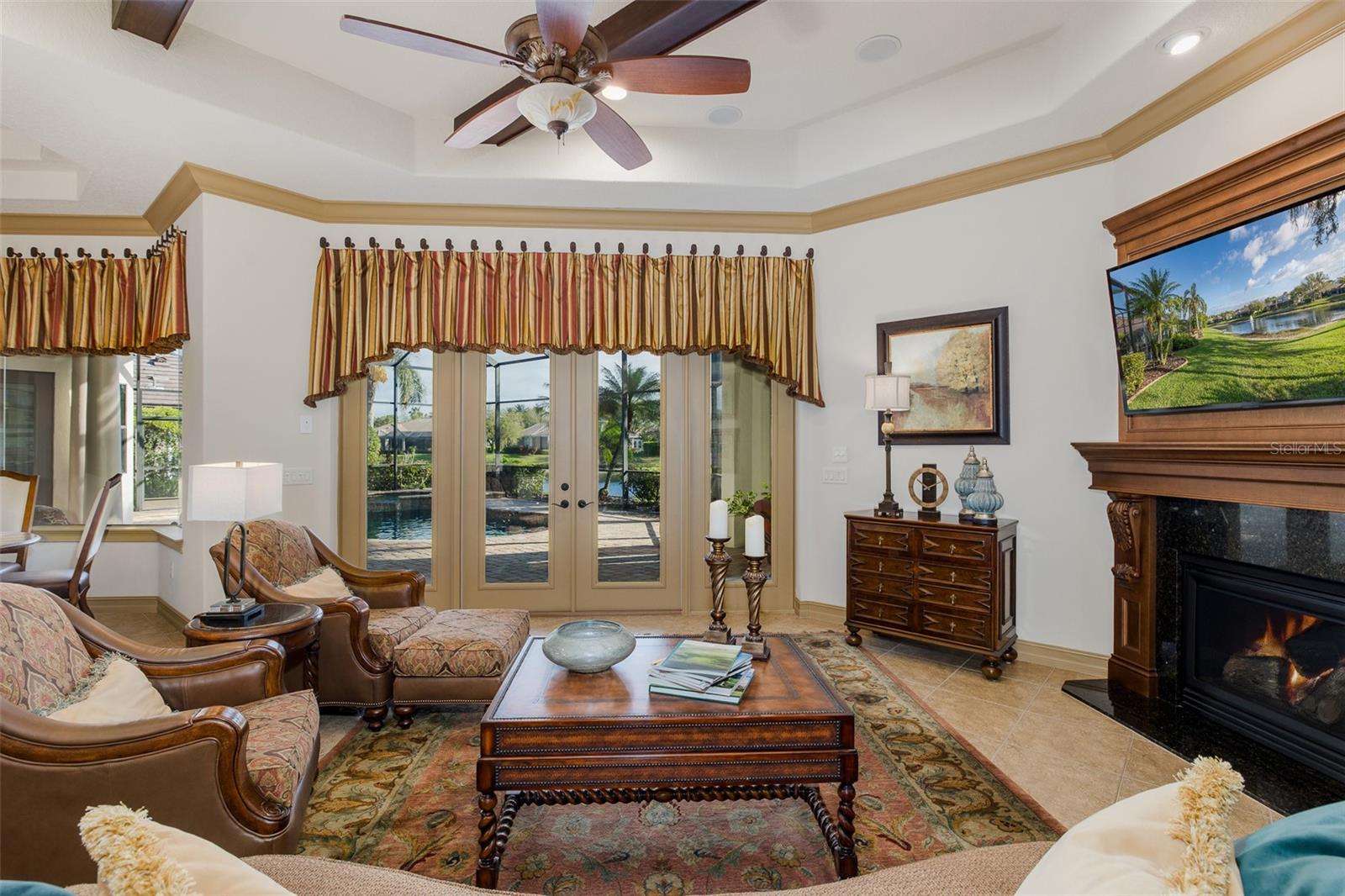 Family Room with Doors leading to Pool