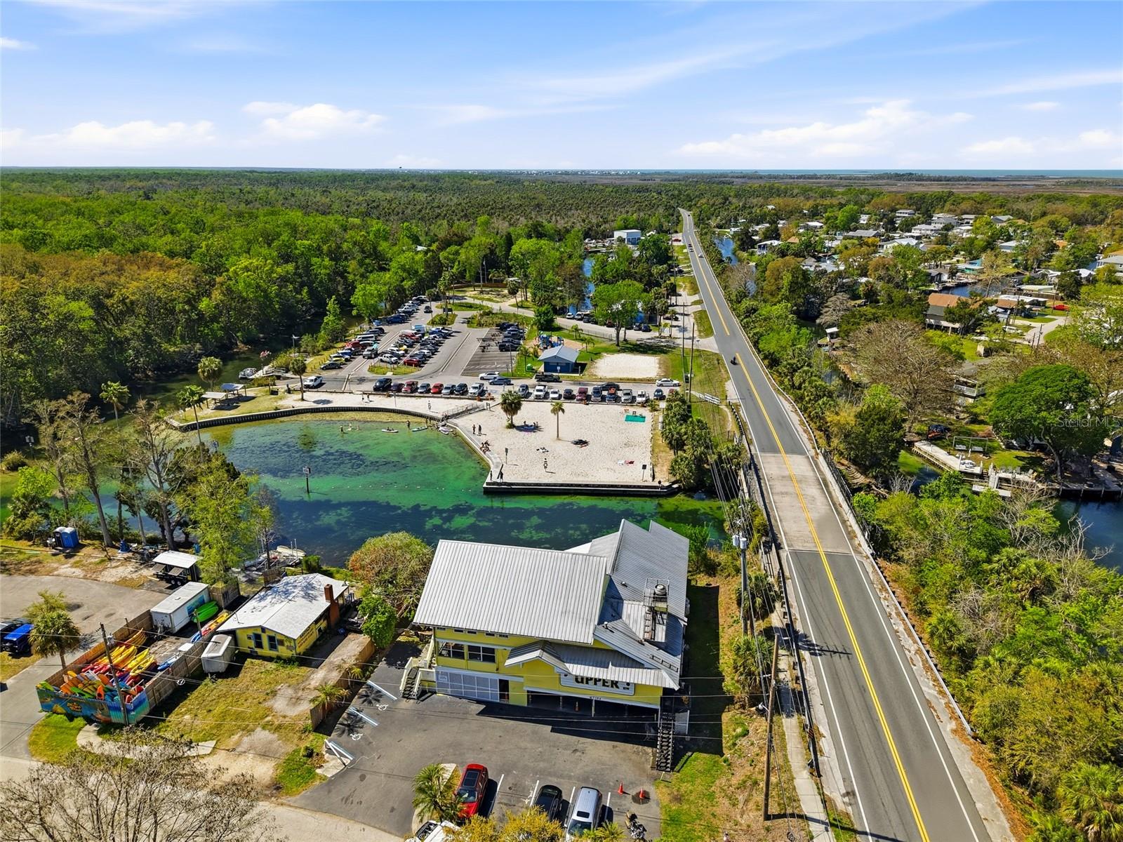 restaurant overlooks the water and the beautiful springs