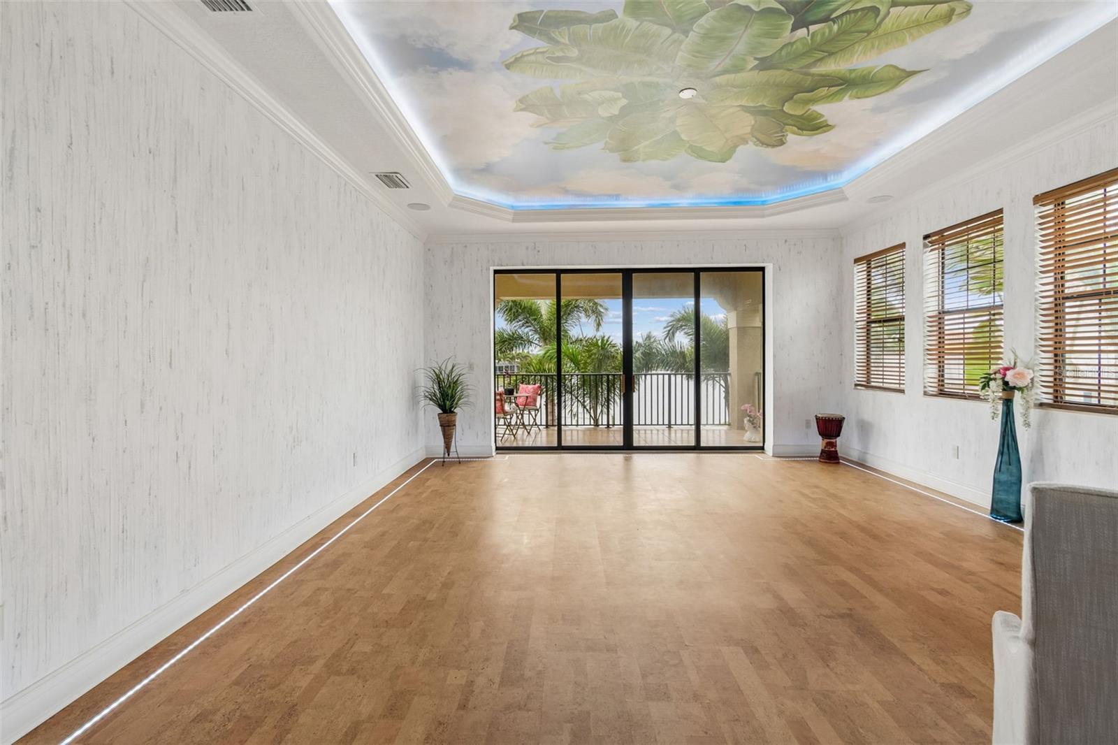 Multi-purpose Room has Cork Floors and Built-in LED lighting.