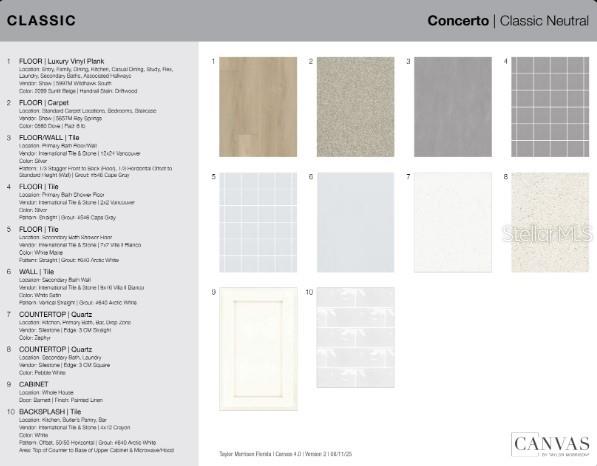 3887 Immacolata Way design selections.  Home is under construction and selections are subject to change.