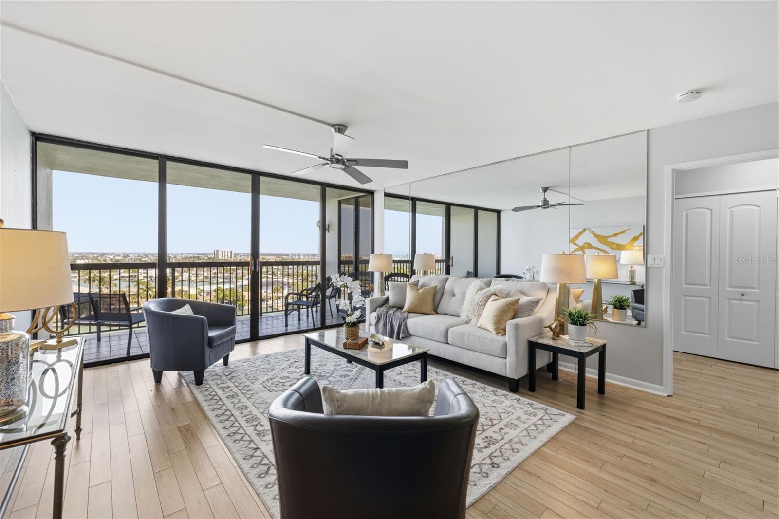 Living room with water view