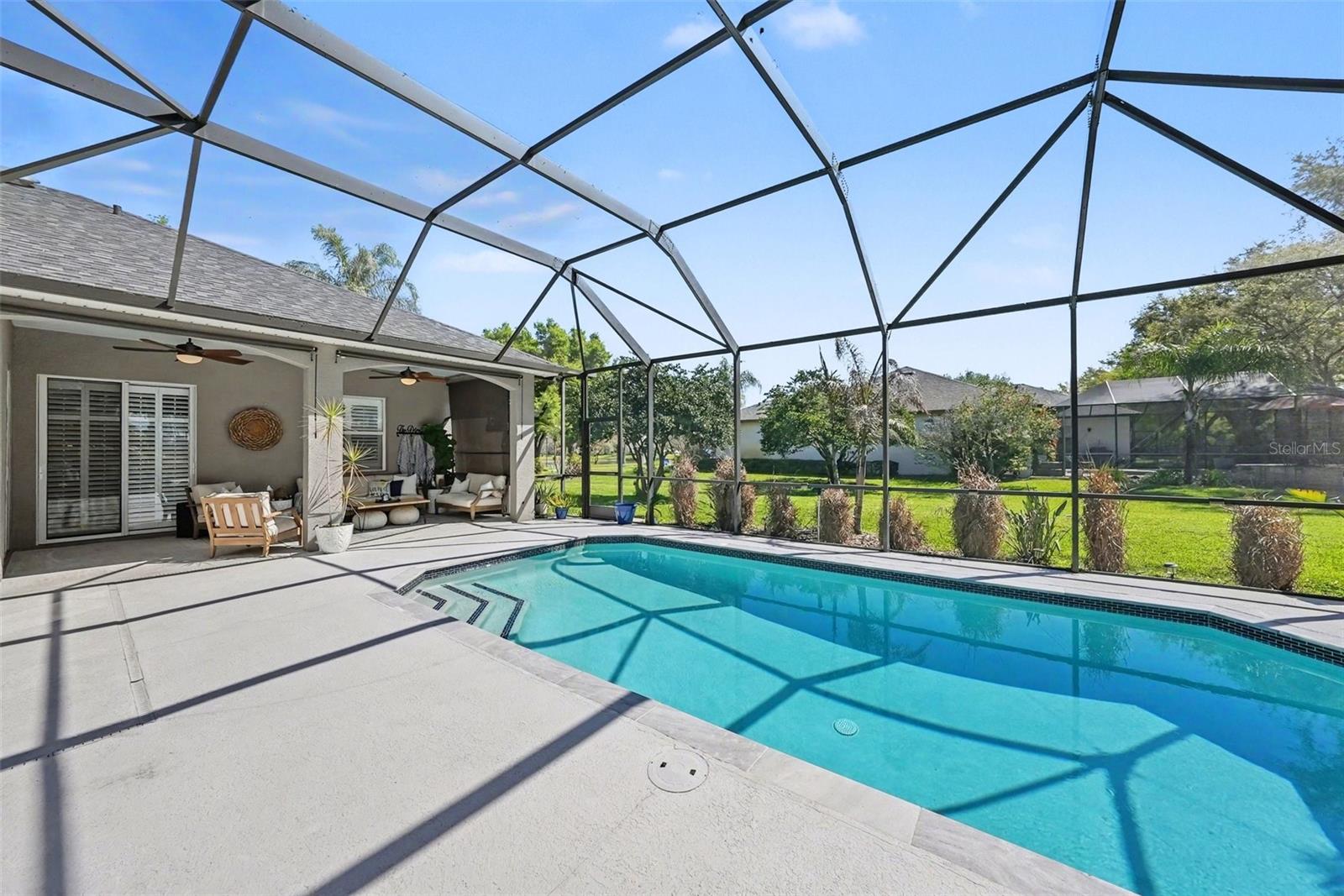 Your saltwater pool was updated in 2021 with new screened enclosure, new coping, salt generator, and pump.