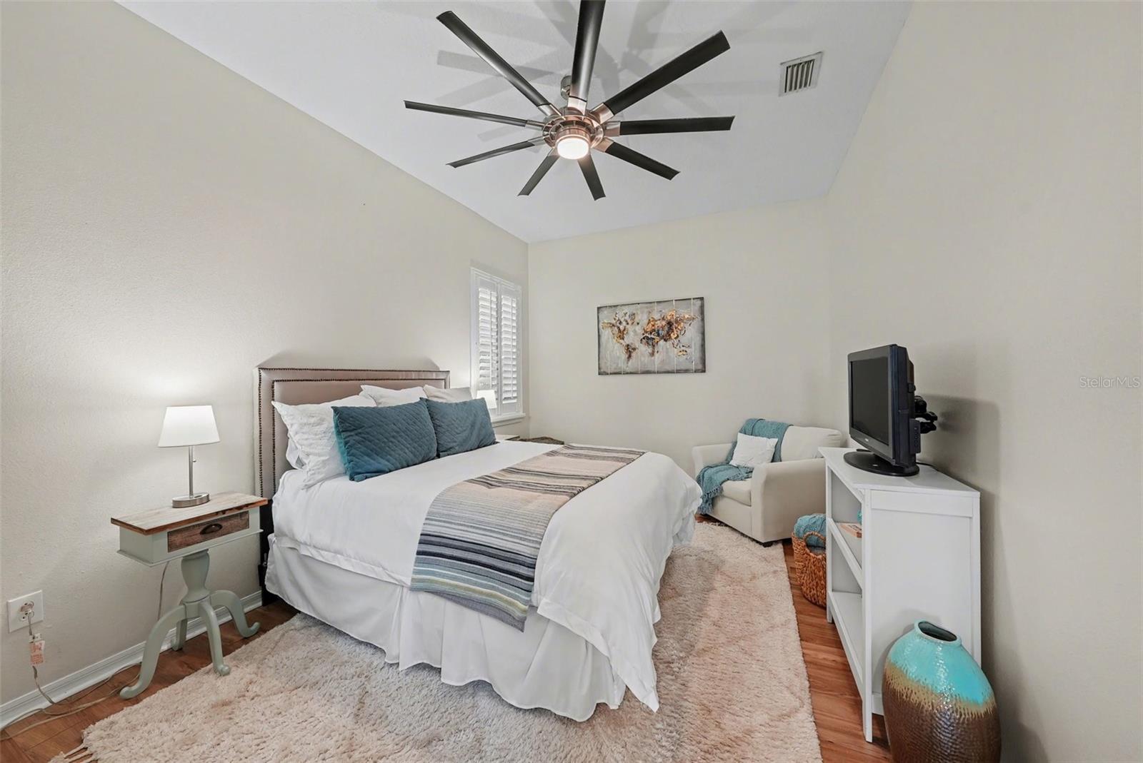 Bedroom 2 is the perfect in-law suite or guest quarters. Just off the family room at the rear of the home, it has access to a private bath and separate entrance to the backyard.
