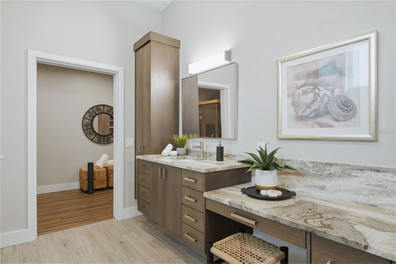 Primary Suite Make-Up Vanity - Sink- Looking into Workout Room