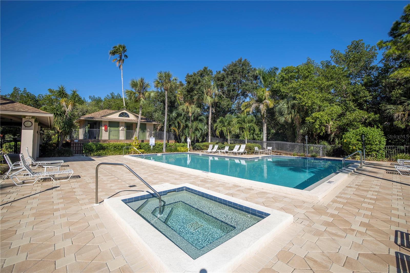 Hot Tub open until 10PM.  Pool too!  Changing Rooms and Bathrooms on site.  Lots of Chaises.