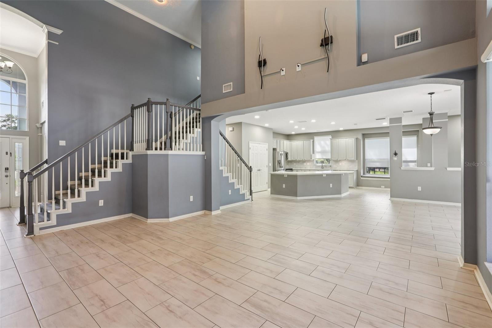 Living room with cathedral ceilings