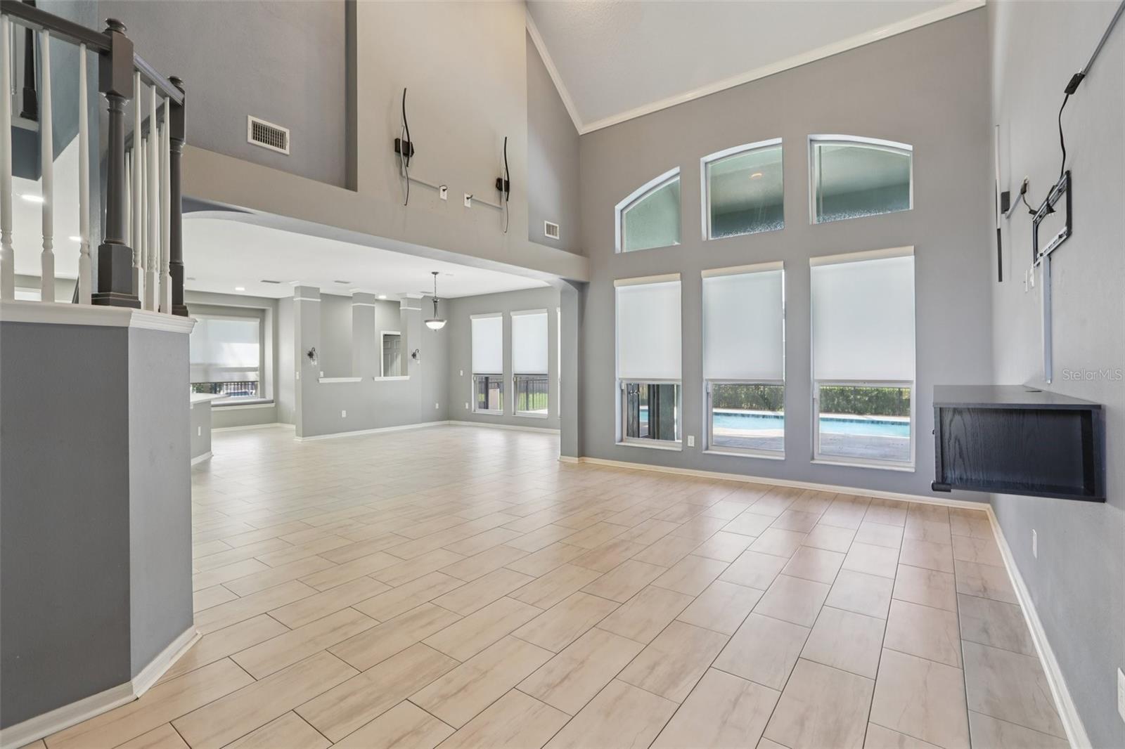 Living room with motorized shades