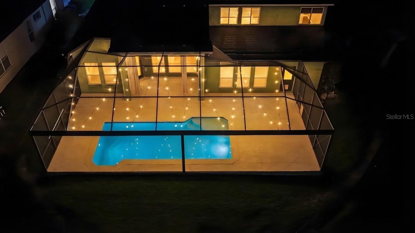 Party lighting on pool cage