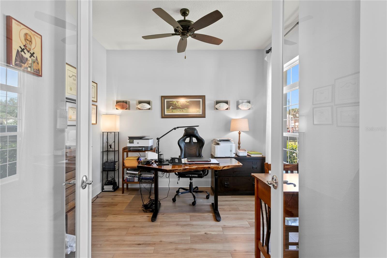 Adjacednt to the entry is a lovely office or playroom