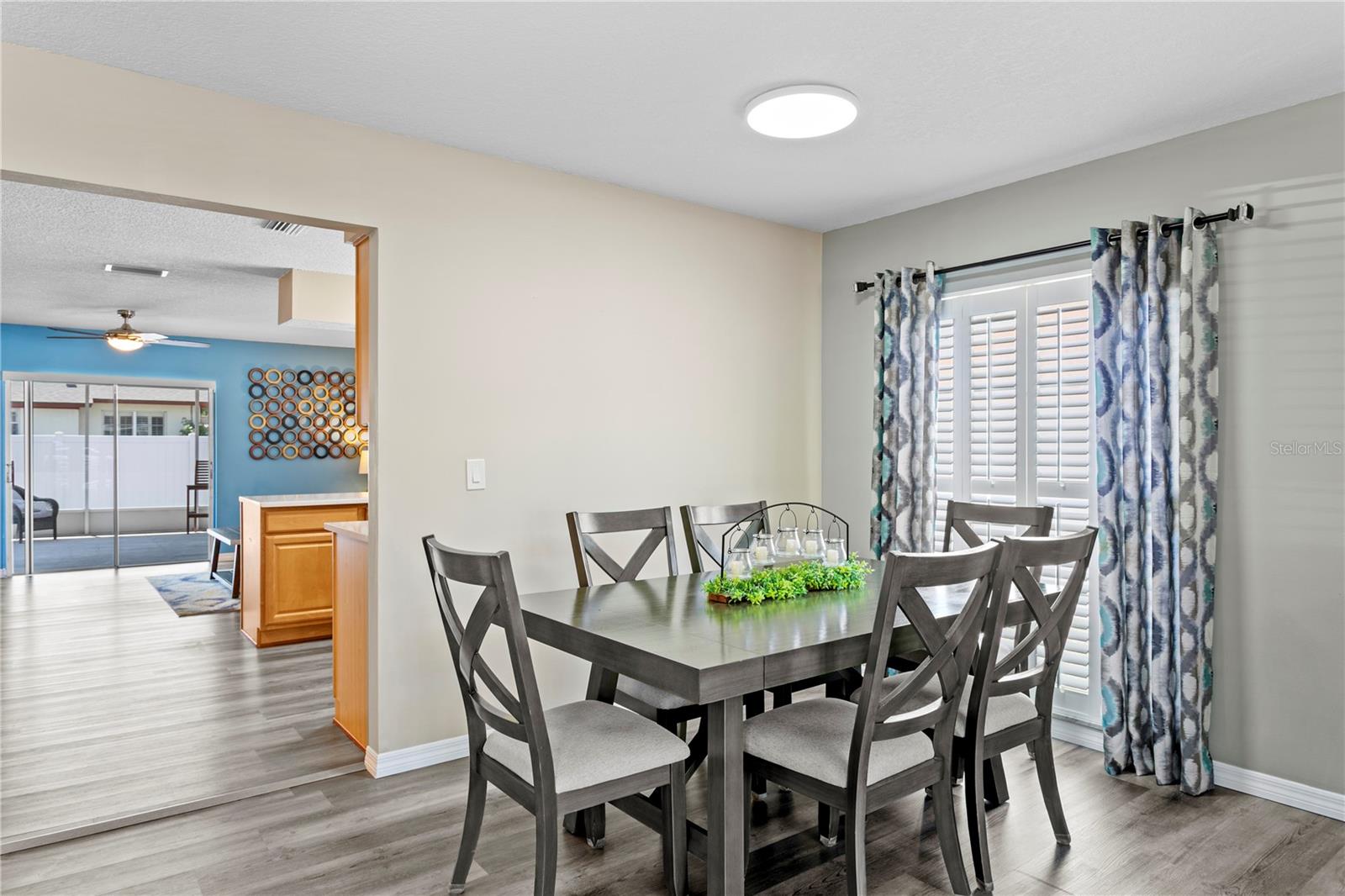 Dining room with plantation shutters