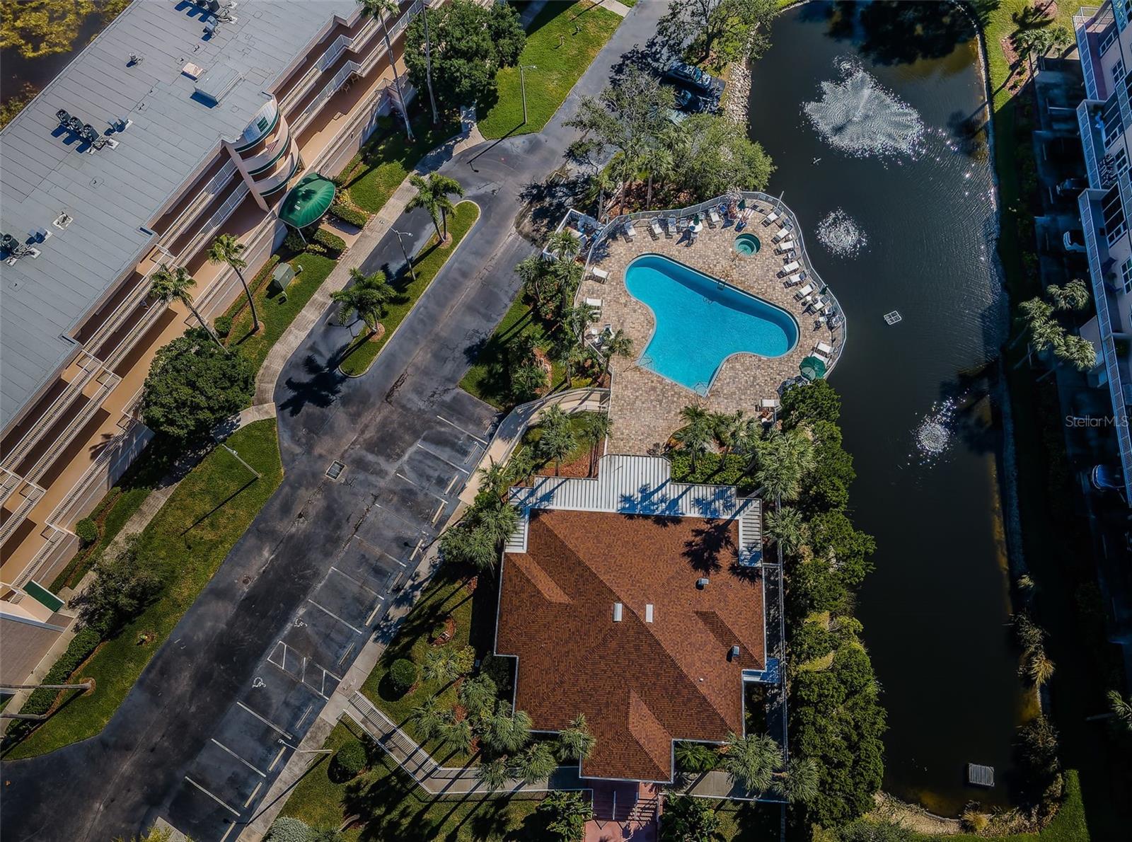 Aerial view of Clubhouse and pool