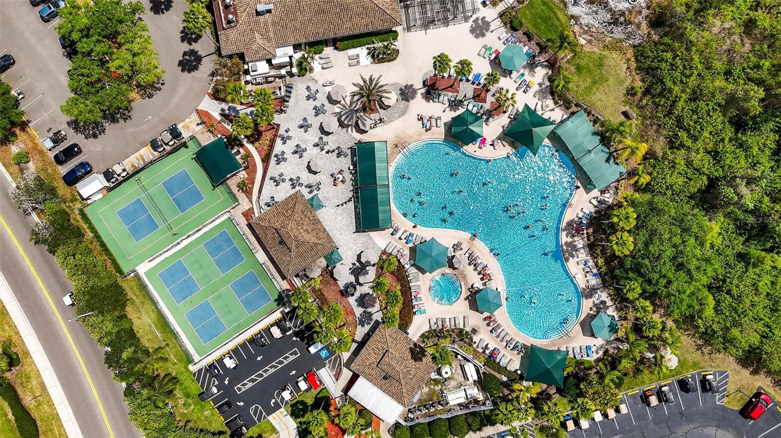 South Shore Club with pickle ball, tennis, pool, fitness center and leisure areas.