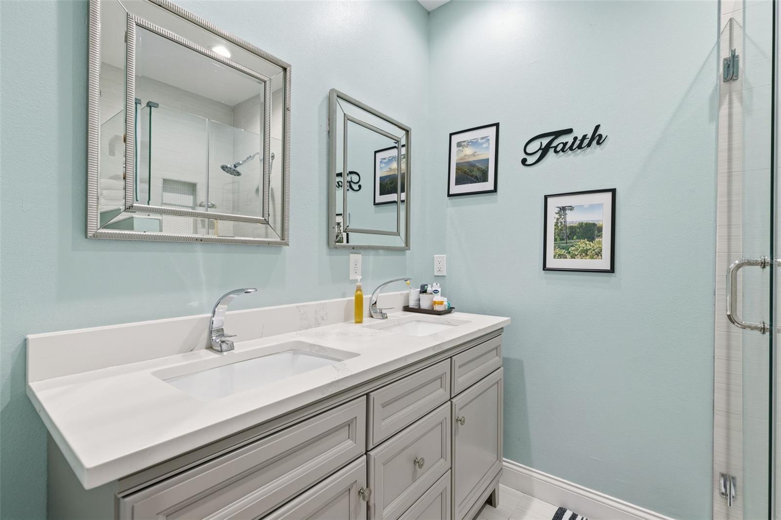 Updated bathroom with double vanity