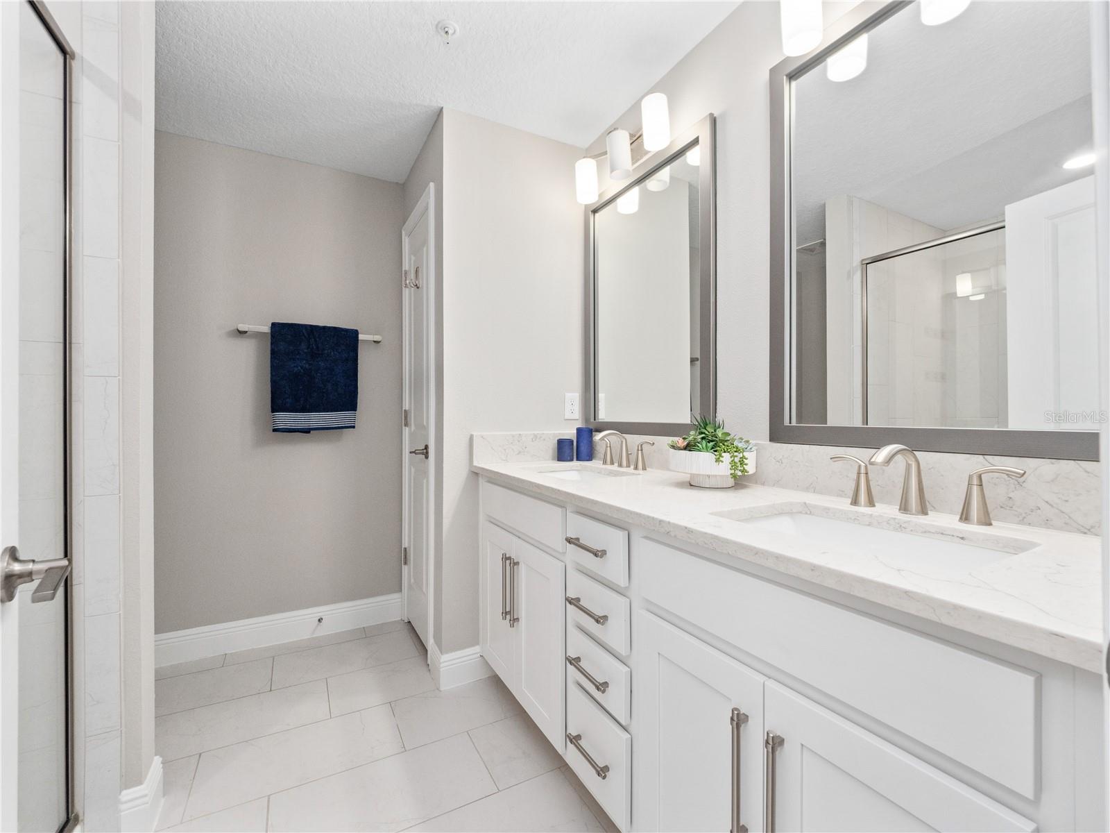 Master bathroom with a huge walk in shower