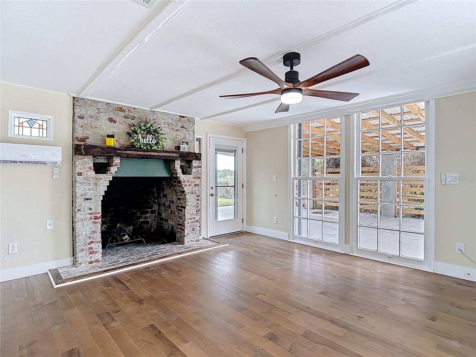 Sunroom with fireplace