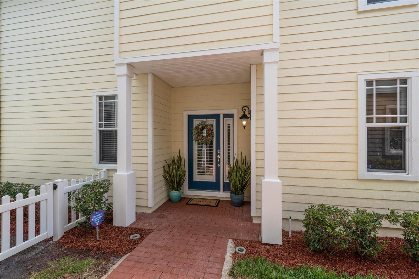 Brick walkway to front door entry