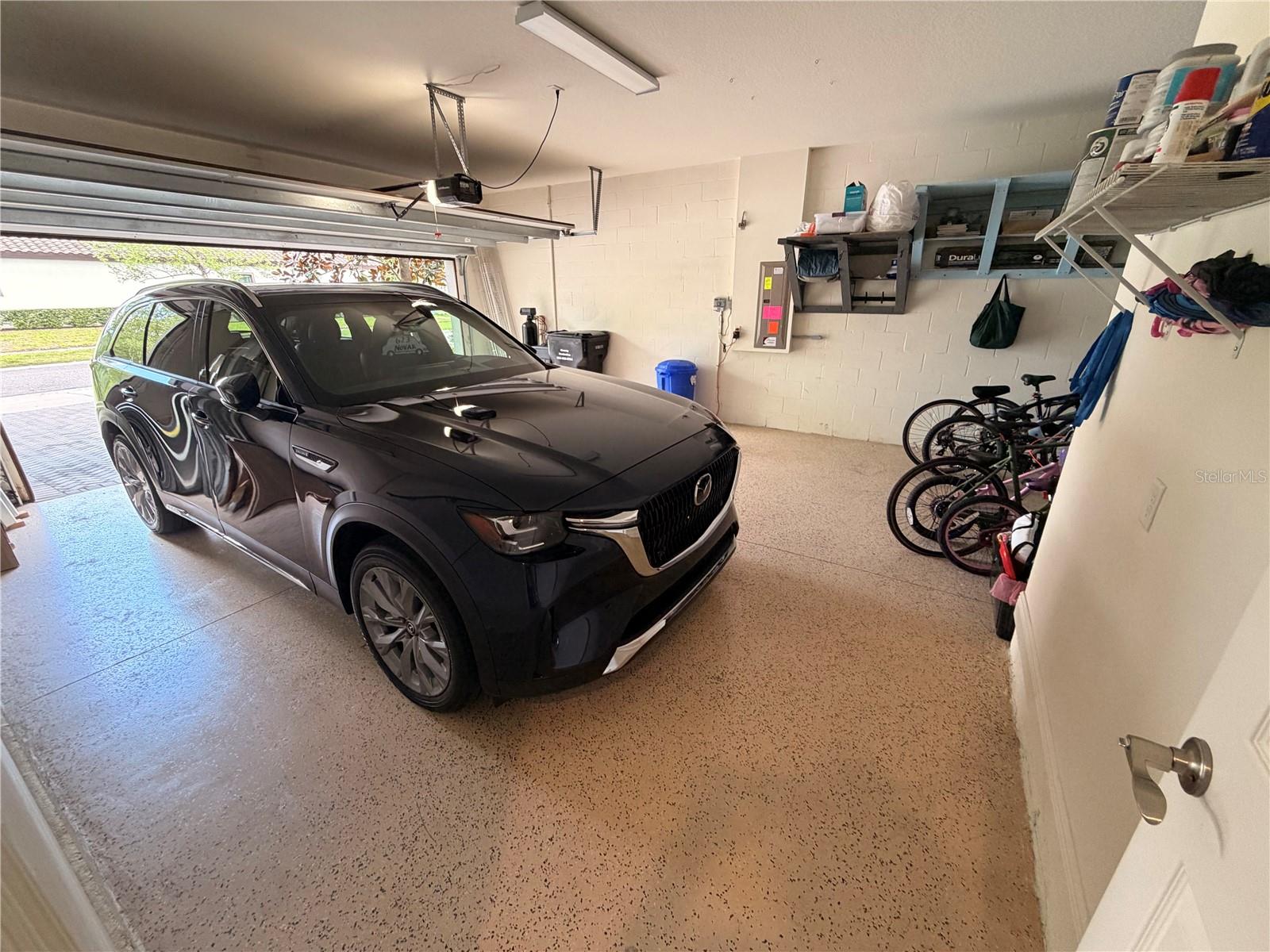 Garage with epoxy flooring