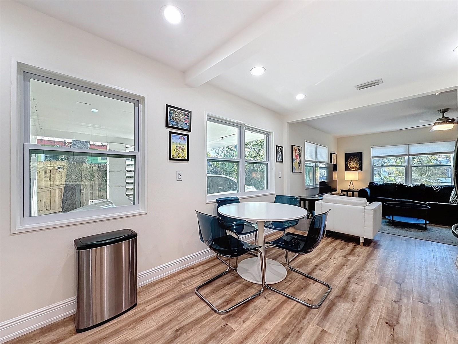 Eating space in kitchen. Lots of windows (impact rated).