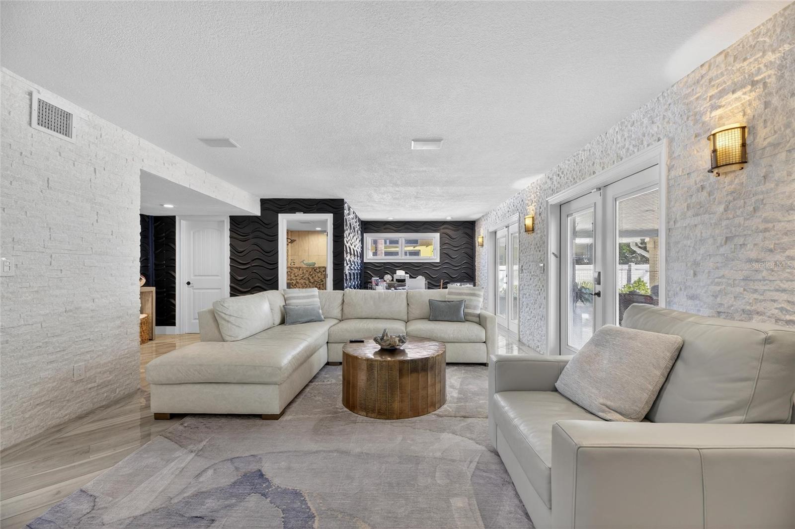 Living Room w/ stone gas fireplace