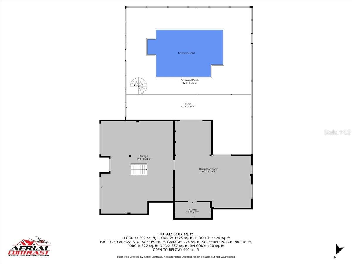 1st floor: ground level garage, flex space & pool/ patio