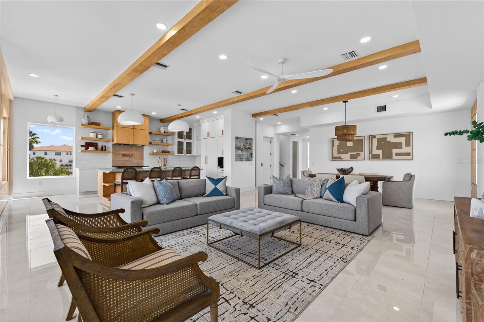 Open concept living and kitchen area.