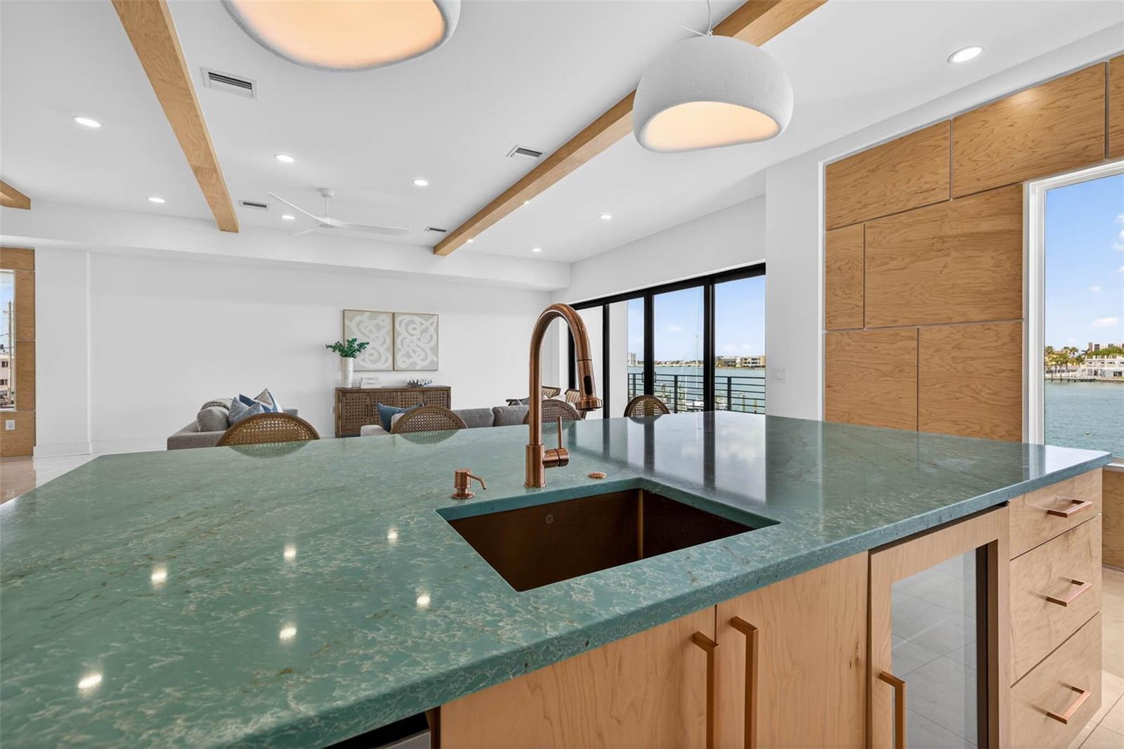 Large center island with eating space.