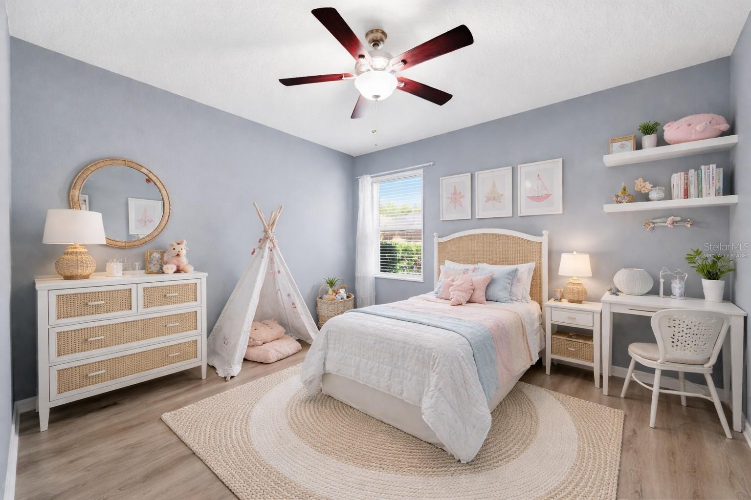 Virtually staged bedroom.