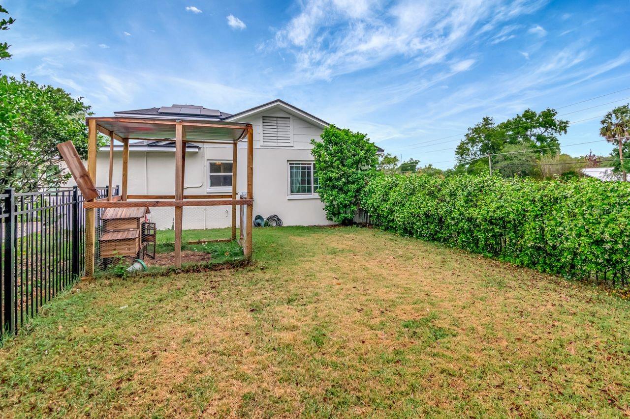 Fenced Area with Chicken Coop. Great dedicated space for pets!
