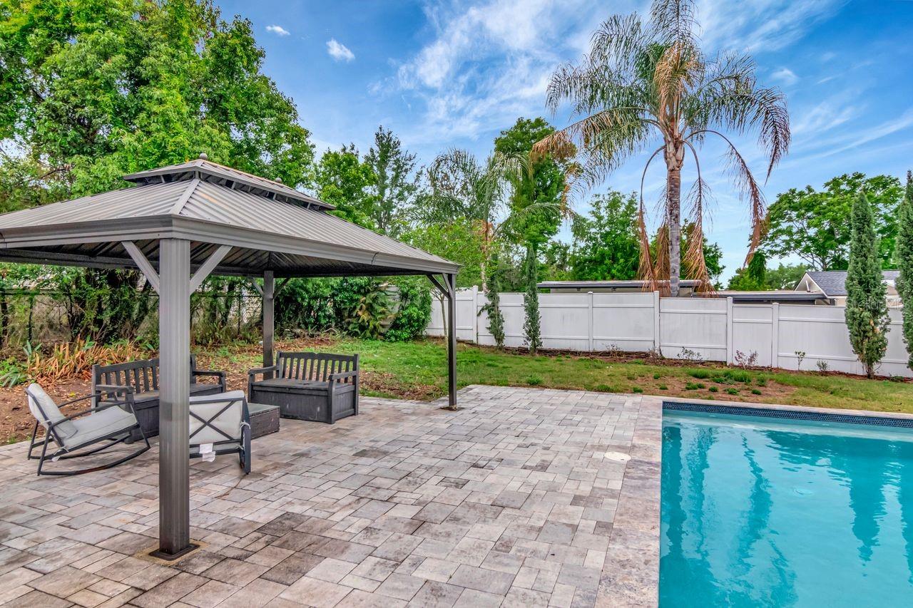 Gazebo on Pavered Deck, Bolted Down, Fully Fenced Back Yard.