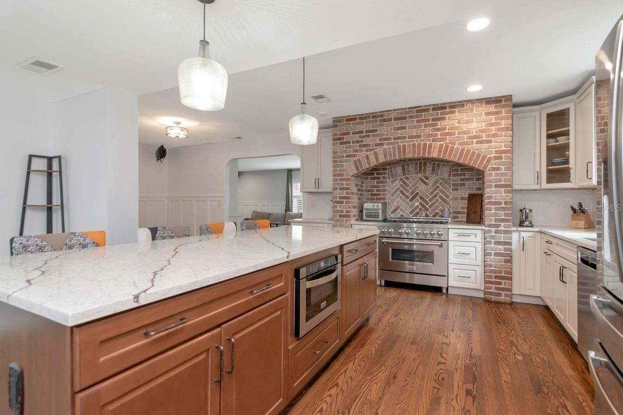 Chef's Kitchen, Contrasting Wood & Rustic Cabinets, Quartz Countertops