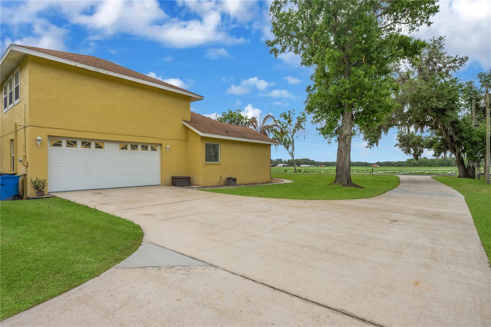 Side view of attached garage and long driveway, plenty of parking for all your friends.