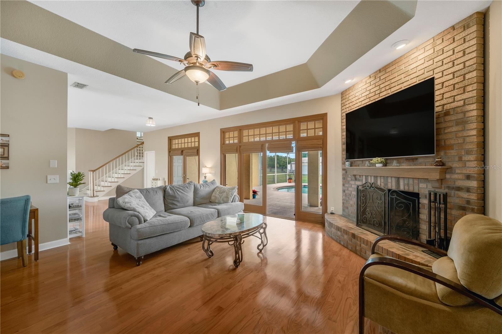 Great room with access to pool area