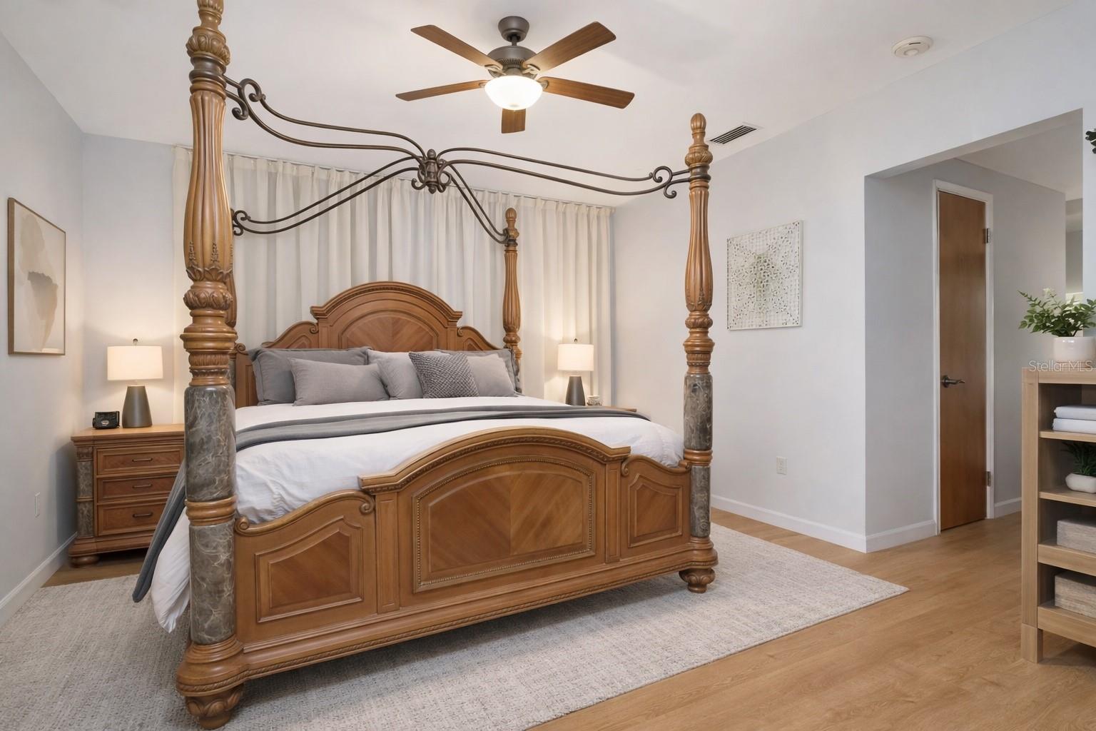 Master bedroom AI enhanced for marketing purposes