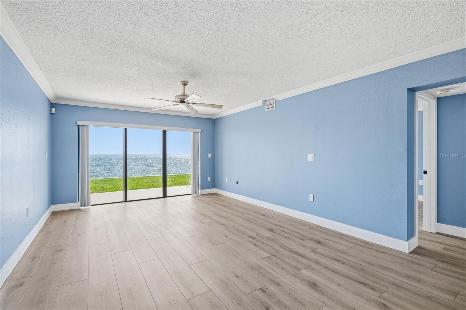 Great room looking out to waterfront view